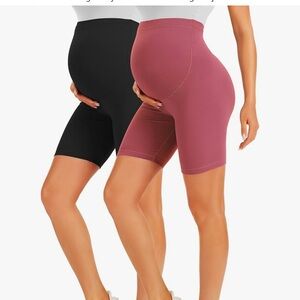 Maternity Biker Shorts - Black and Pink